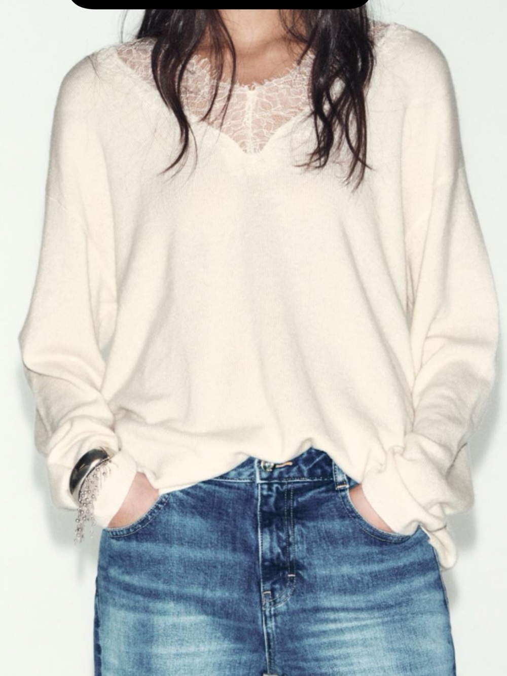 Zara new V neck lace knit sweater